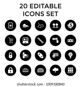 Internet icons. set of 20 editable filled internet icons such as lock, business center building, house, poker on phone. best quality internet elements in trendy style.