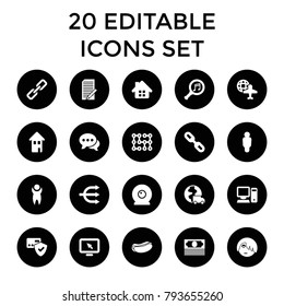 Internet icons. set of 20 editable filled internet icons such as card protection, emo emot, hot dog, user, globe and plane. best quality internet elements in trendy style.