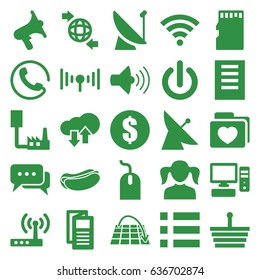 Internet icons set. set of 25 internet filled icons such as satellite, call, girl, mouse, news, hot dog, qround the globe, folder with heart, volume, pc, memory card, signal