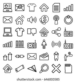 Internet icons set. set of 36 internet outline icons such as arrow up, t-shirt, love letter, radio, signal, volume, man, letter, home, memory card, home lock, home connection