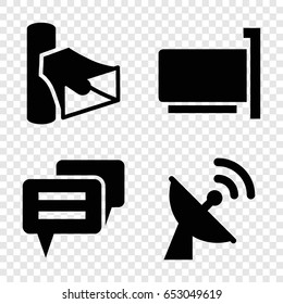 Internet icons set. set of 4 internet filled icons such as volume, satellite, chat