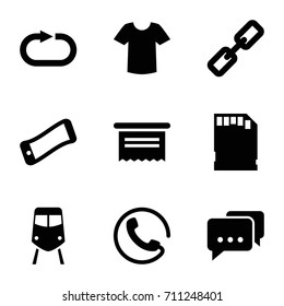 Internet Icons Set. Set Of 9 Internet Filled Icons Such As Train, Call, T-shirt, Reload Replay, Memory Card, Message, Wavy Phone, Document