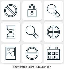 Internet icons set with almanac, sand timer, decrease loup image elements. Isolated vector illustration internet icons.