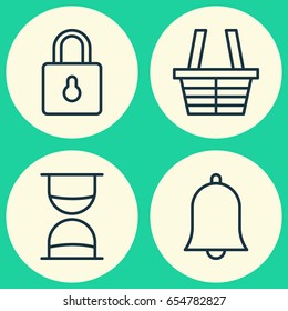 Internet Icons Set. Collection Of Alert, Safeguard, Shop And Other Elements. Also Includes Symbols Such As Hourglass, Safeguard, Basket.