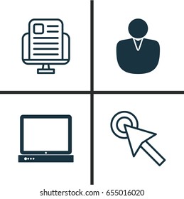 Internet Icons Set. Collection Of Blog Page, PC, Cursor Tap And Other Elements. Also Includes Symbols Such As Desktop, Click, PC.