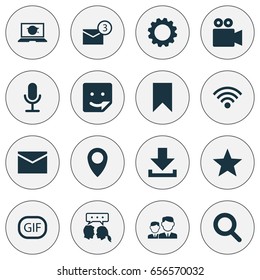 Internet Icons Set. Collection Of Camcorder, Star, Pin And Other Elements. Also Includes Symbols Such As Lover, Wifi, Seek.