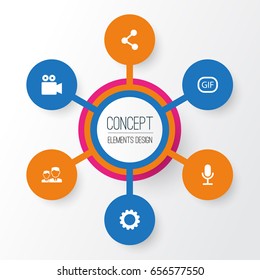 Internet Icons Set. Collection Of Camcorder, Partnership, Publish And Other Elements. Also Includes Symbols Such As Camcorder, Gif, Network.