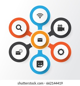 Internet Icons Set. Collection Of Camcorder, Magnifier, Inbox And Other Elements. Also Includes Symbols Such As Wifi, Magnifier, Message.