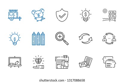 internet icons set. Collection of internet with chat, love letter, house, idea, blackboard, network, exchange, zoom in, pencils, signal. Editable and scalable internet icons.