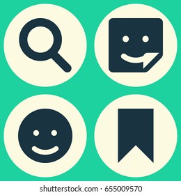 Internet Icons Set. Collection Of Chat, Smile, Flag And Other Elements. Also Includes Symbols Such As Pennant, Search, Bookmark.