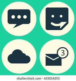 Internet Icons Set. Collection Of Chat, Overcast, Inbox And Other Elements. Also Includes Symbols Such As Mail, Message, Smile.