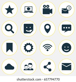 Internet Icons Set. Collection Of Chat, Overcast, Message And Other Elements. Also Includes Symbols Such As Lover, Publish, Star.