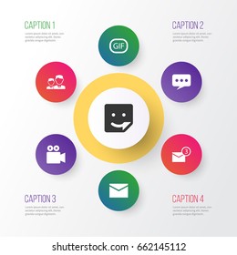 Internet Icons Set. Collection Of Chat, Camcorder, Partnership And Other Elements. Also Includes Symbols Such As Partnership, Notification, Camcorder.