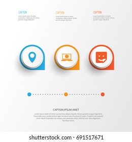 Internet Icons Set. Collection Of Chat, Pin, Laptop And Other Elements. Also Includes Symbols Such As Web, Pin, Social.