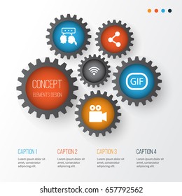 Internet Icons Set. Collection Of Conversation, Camcorder, Gif Sticker And Other Elements. Also Includes Symbols Such As Wifi, Share, Network.