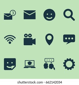Internet Icons Set. Collection Of Conversation, Camcorder, Gear And Other Elements. Also Includes Symbols Such As Dialog, Conversation, Gear.