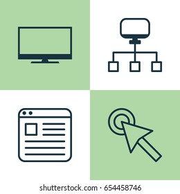 Internet Icons Set. Collection Of Cursor Tap, Local Connection, Website Page And Other Elements. Also Includes Symbols Such As Computer, Mouse, Window.