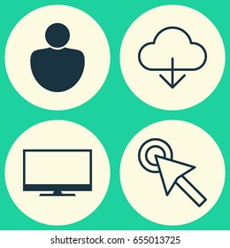 Internet Icons Set. Collection Of Cursor Tap, Human, Save Data And Other Elements. Also Includes Symbols Such As Display, Click, Cloud.
