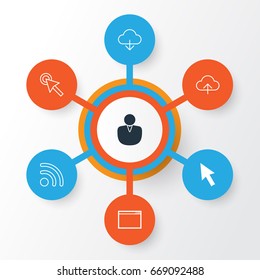 Internet Icons Set. Collection Of Data Synchronize, Account, Wifi And Other Elements. Also Includes Symbols Such As Mouse, Connection, Application.