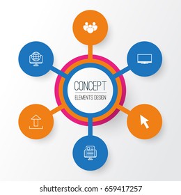 Internet Icons Set. Collection Of Display, Computer Network, Mouse And Other Elements. Also Includes Symbols Such As People, Upload, Www.