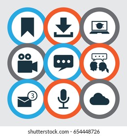 Internet Icons Set. Collection Of Down Arrow, Video Chat, Inbox And Other Elements. Also Includes Symbols Such As Bookmark, Mail, Chat.