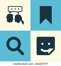 Internet Icons Set. Collection Of Flag, Conversation, Magnifier And Other Elements. Also Includes Symbols Such As Pennant, Magnifier, Bookmark.