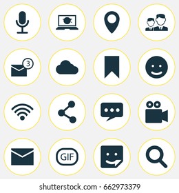 Internet Icons Set. Collection Of Flag, Inbox, Video Chat And Other Elements. Also Includes Symbols Such As Friend, Sticker, Laptop.