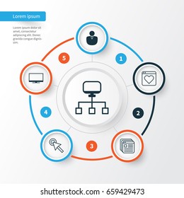 Internet Icons Set. Collection Of Followed Website, Account, Local Connection And Other Elements. Also Includes Symbols Such As User, Browser, Screen.