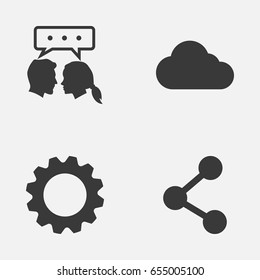 Internet Icons Set. Collection Of Gear, Publish, Overcast And Other Elements. Also Includes Symbols Such As Publish, Setting, Share.