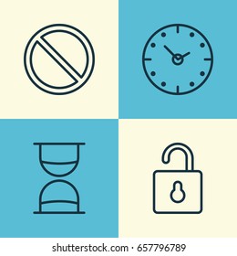 Internet Icons Set. Collection Of Hourglass, Obstacle, Unlock And Other Elements. Also Includes Symbols Such As Padlock, Obstacle, Hourglass.