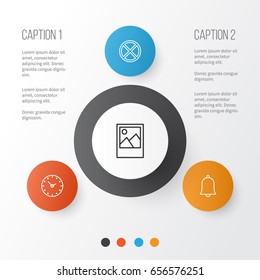 Internet Icons Set. Collection Of Image, Exit, Time And Other Elements. Also Includes Symbols Such As Siren, Alert, Photo.
