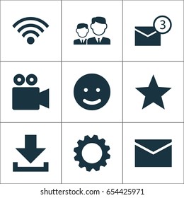 Internet Icons Set. Collection Of Inbox, Wireless Connection, Star And Other Elements. Also Includes Symbols Such As Wireless, Down, Favorite.