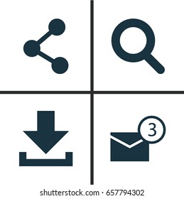 Internet Icons Set. Collection Of Inbox, Magnifier, Publish And Other Elements. Also Includes Symbols Such As Seek, Download, Share.