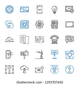 internet icons set. Collection of internet with info, column, email, cloud computing, text formatting, house, holder, advertising, mailbox. Editable and scalable internet icons.