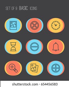 Internet Icons Set. Collection Of Landscape Photo, Positive, Refuse Elements. Also Includes Symbols Such As Alarm, Ban, Watch.