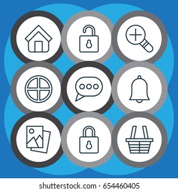Internet Icons Set. Collection Of Landscape Photo, Alert, Estate Elements. Also Includes Symbols Such As Tabernacle, Magnifier, Safeguard.