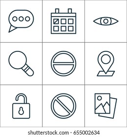 Internet Icons Set. Collection Of Landscape Photo, Message Bubble, Calendar Elements. Also Includes Symbols Such As Message, Refuse, Eye.