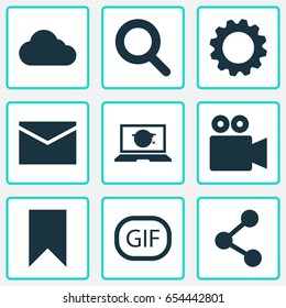 Internet Icons Set. Collection Of Laptop, Publish, Flag And Other Elements. Also Includes Symbols Such As Web, Pennant, Animation.