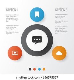 Internet Icons Set. Collection Of Laptop, Overcast, Flag And Other Elements. Also Includes Symbols Such As Bubble, Bookmark, Social.