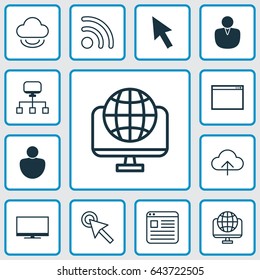 Internet Icons Set. Collection Of Local Connection, Virtual Storage And Other Elements. Also Includes Symbols Such As Window, Account, Website.