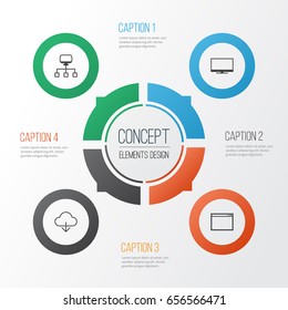 Internet Icons Set. Collection Of Local Connection, Display, Save Data And Other Elements. Also Includes Symbols Such As Cloud, Application, Window.