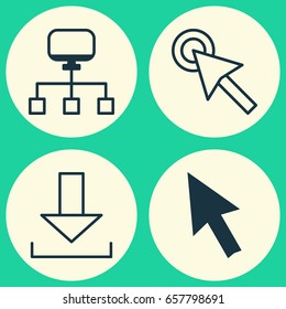 Internet Icons Set. Collection Of Local Connection, Cursor Tap, Mouse And Other Elements. Also Includes Symbols Such As Network, Download, Click.
