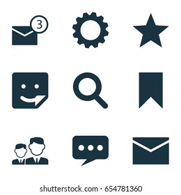 Internet Icons Set. Collection Of Magnifier, Flag, Message And Other Elements. Also Includes Symbols Such As Smile, Inbox, Mates.
