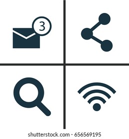 Internet Icons Set. Collection Of Magnifier, Inbox, Publish And Other Elements. Also Includes Symbols Such As Publish, Share, Network.
