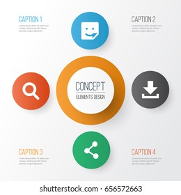 Internet Icons Set. Collection Of Magnifier, Publish, Down Arrow And Other Elements. Also Includes Symbols Such As Seek, Share, Magnifier.
