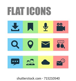 Internet Icons Set. Collection Of Magnifier, Inbox, Video Chat And Other Elements. Also Includes Symbols Such As Bubble, Message, Point.