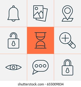 Internet Icons Set. Collection Of Message Bubble, Landscape Photo, Unlock Elements. Also Includes Symbols Such As Hourglass, Open, Image.