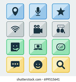 Internet Icons Set. Collection Of Message, Smile, Conversation And Other Elements. Also Includes Symbols Such As Smile, Dialog, Magnifier.