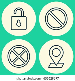 Internet Icons Set. Collection Of Obstacle, Exit, Unlock And Other Elements. Also Includes Symbols Such As Pinpoint, Denied, Check.