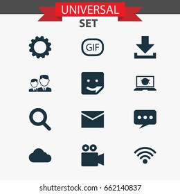 Internet Icons Set. Collection Of Overcast, Partnership, Gear And Other Elements. Also Includes Symbols Such As Overcast, Gear, Chat.